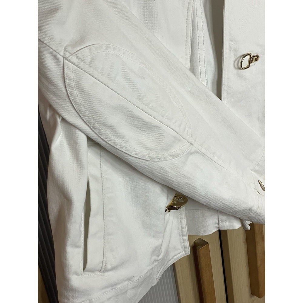 Ralph Lauren White Denim Jacket Nautical Utility L Equestrian Gold Buckle Luxury - Picture 8 of 10